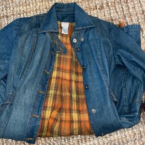 Denim Jacket with Plaid Lining